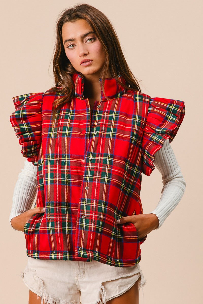 Red Plaid Christmas Puffer Vest
