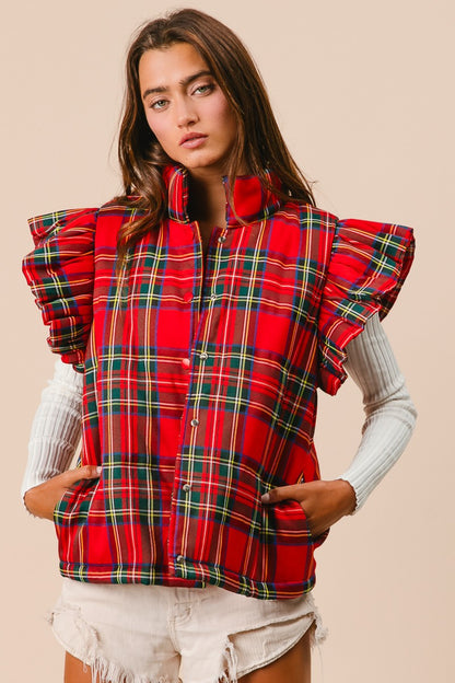 Red Plaid Christmas Puffer Vest