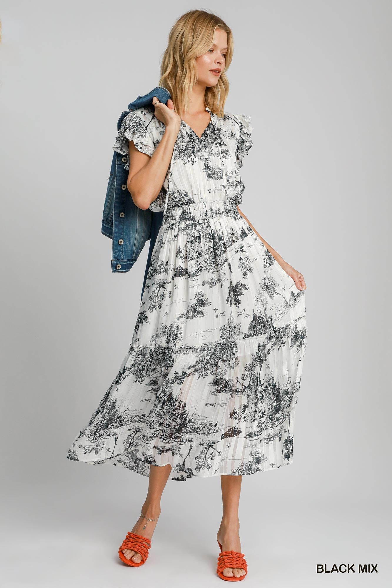 Black Two Tone Landscape Midi Dress