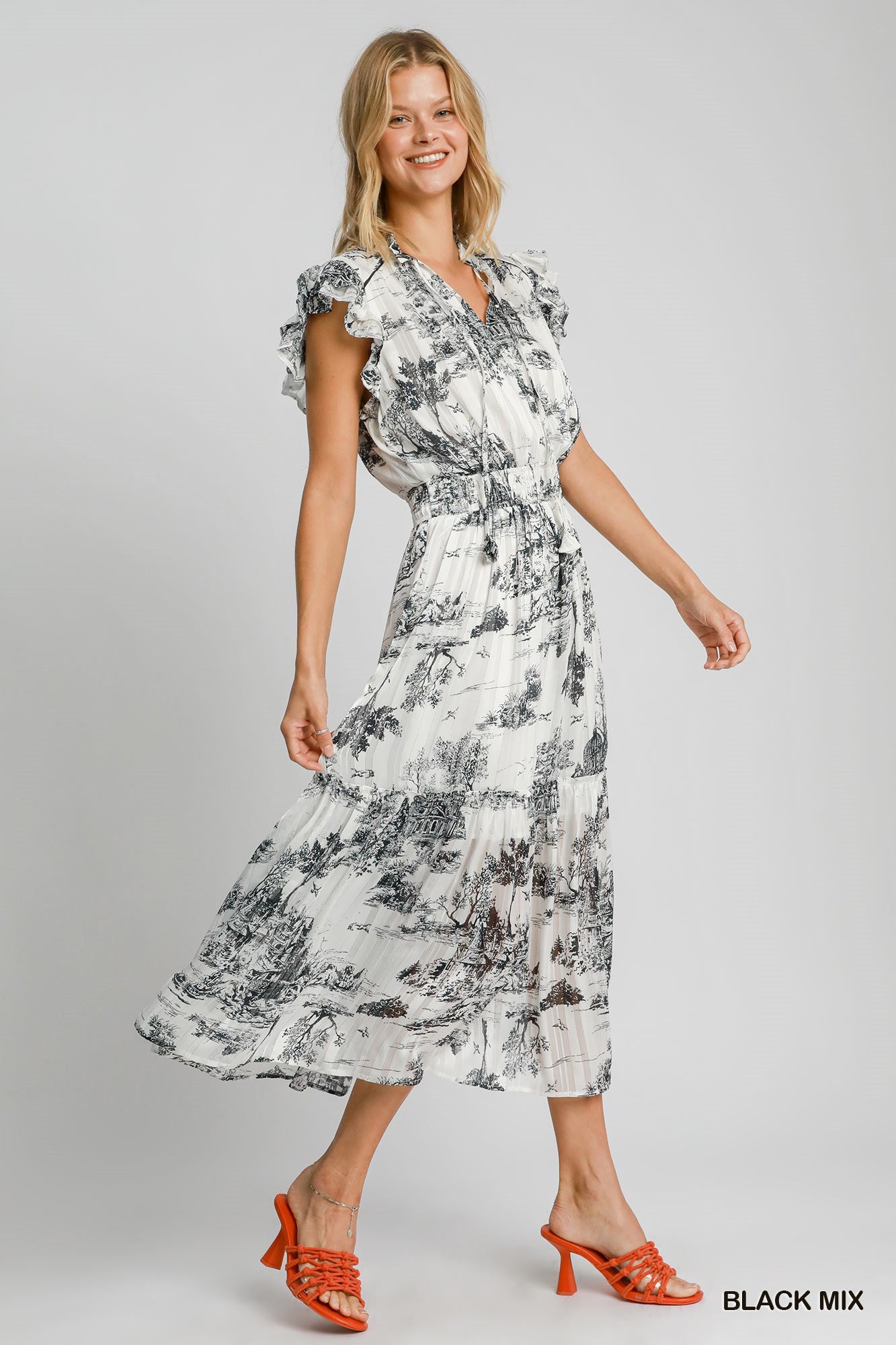Black Two Tone Landscape Midi Dress