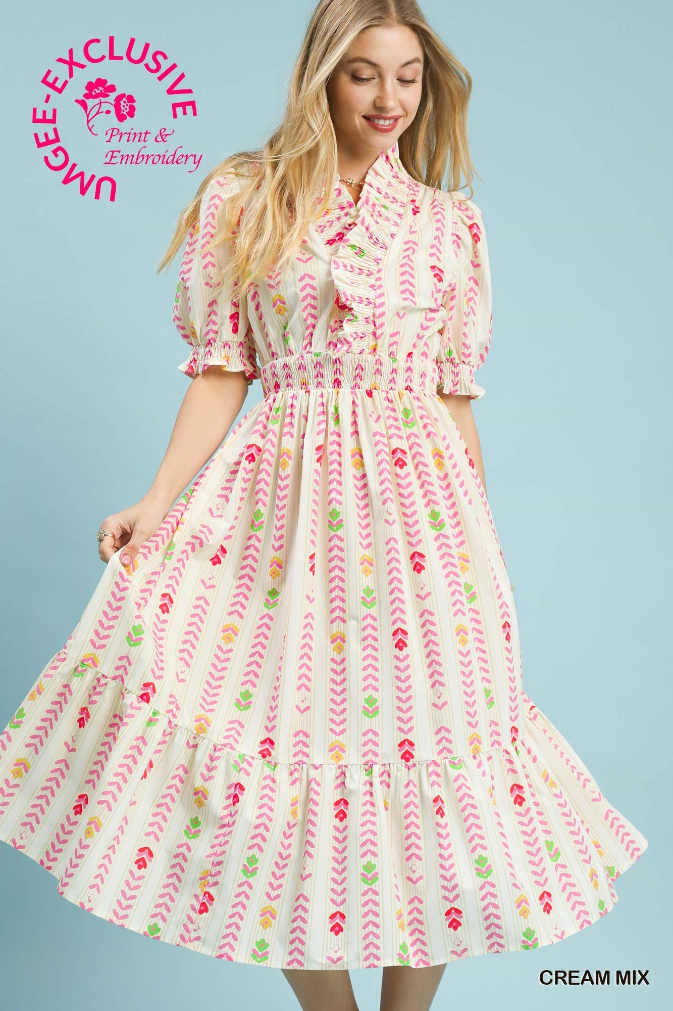 Easter Garden Smocked Midi Dress