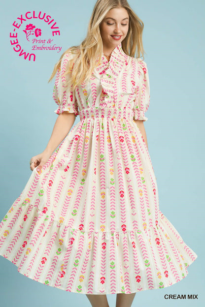 Easter Garden Smocked Midi Dress