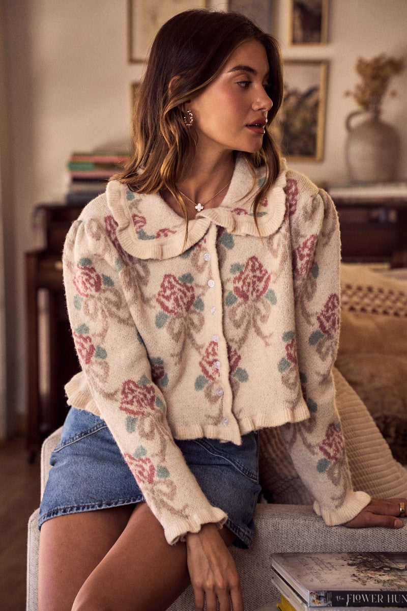 Floral Ruffled Coquette Sweater