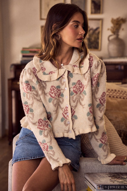 Floral Ruffled Coquette Sweater