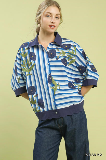 Harbor Print Blue Top