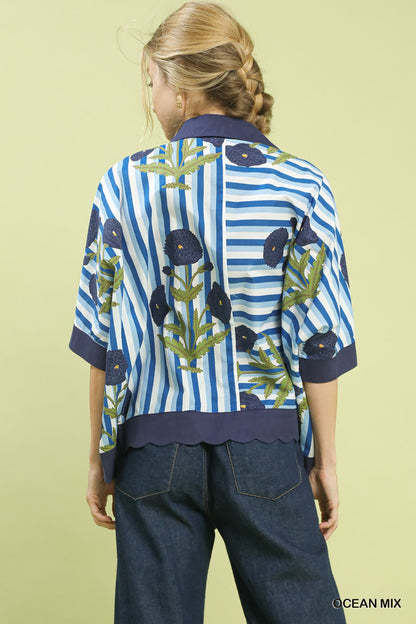 Harbor Print Blue Top