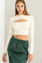 Cream Ribbed Cutout Top