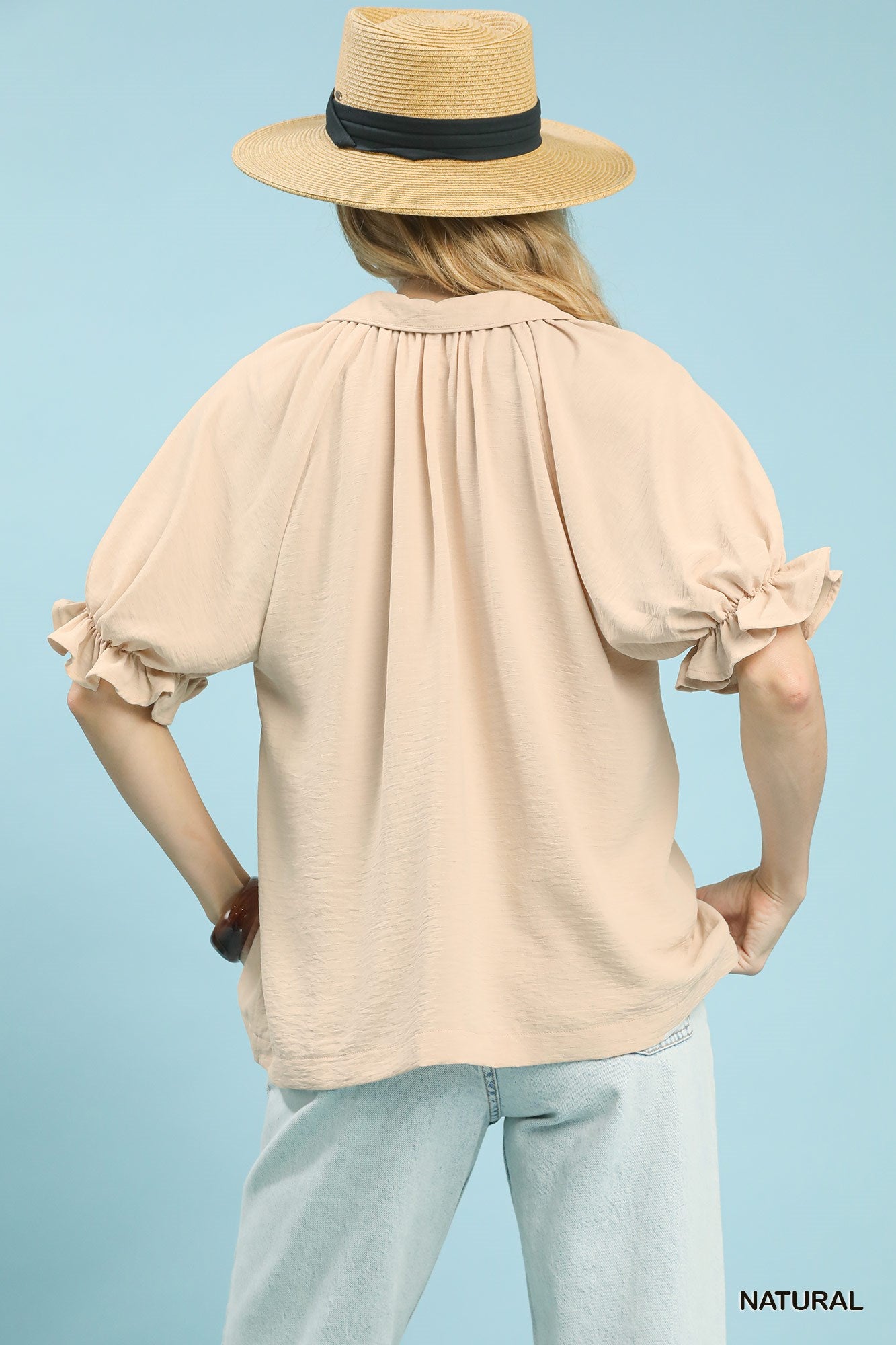 Neutral Solid V Neck Top