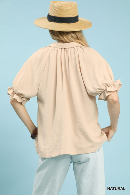 Neutral Solid V Neck Top