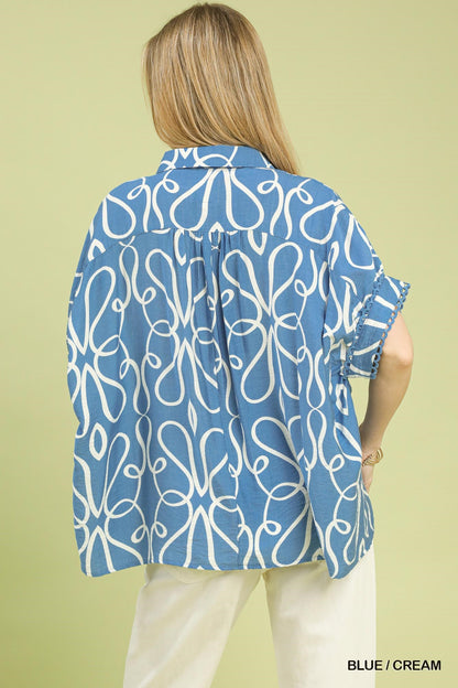 Blue Current Button Up Top