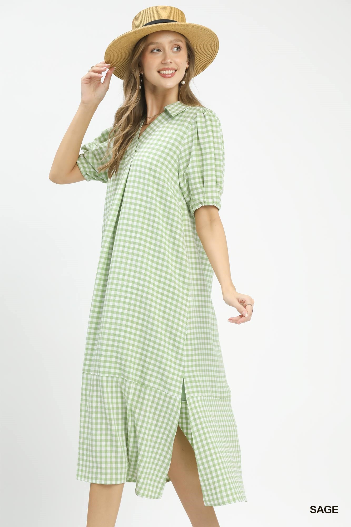 Easy Breeze Sage Gingham Dress