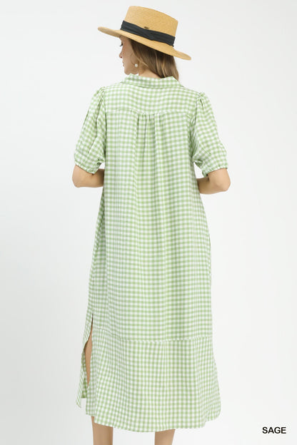 Easy Breeze Sage Gingham Dress