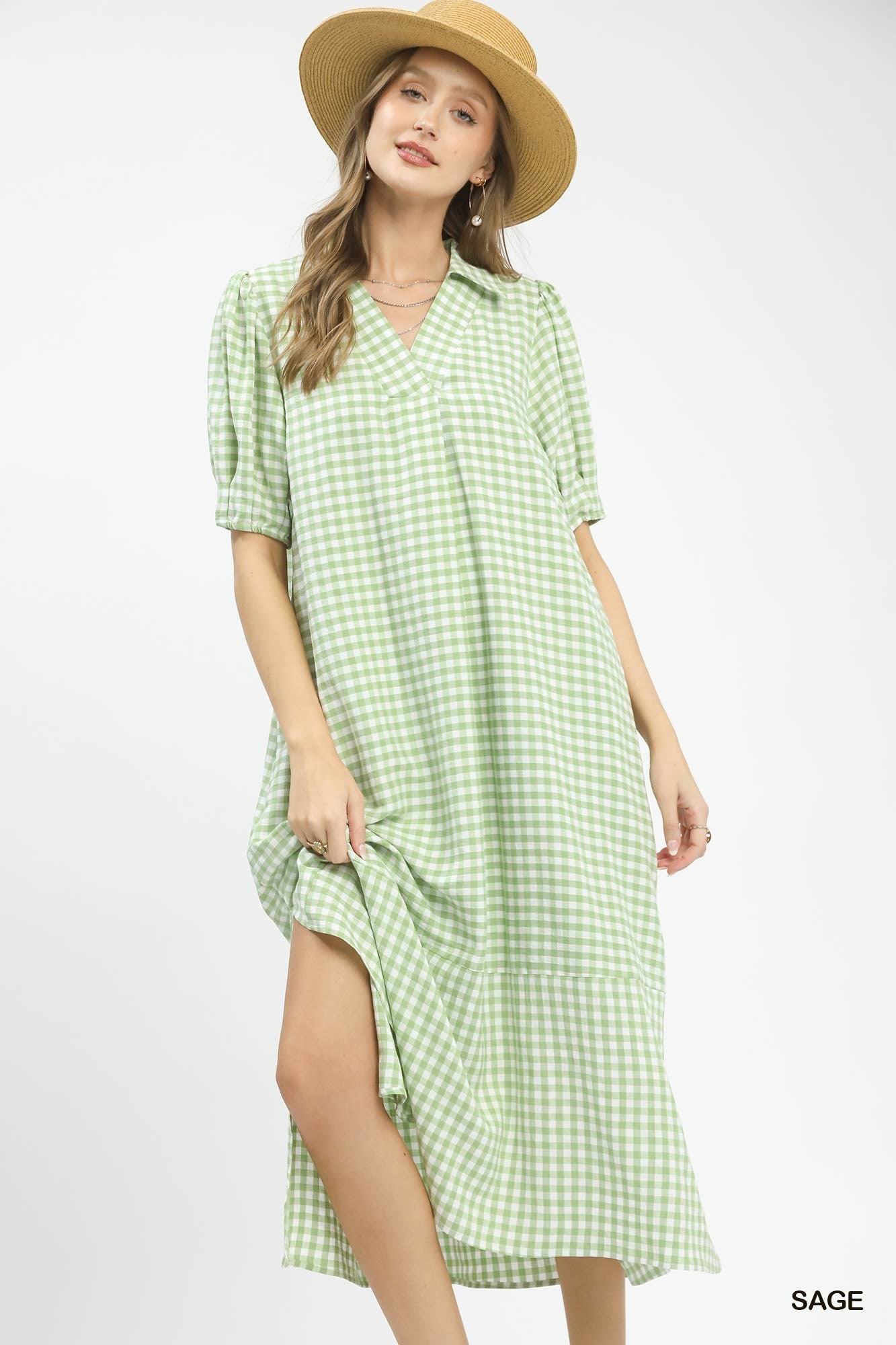 Easy Breeze Sage Gingham Dress