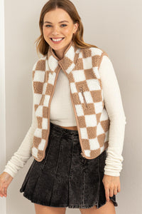 Taupe Checkered Fur Vest