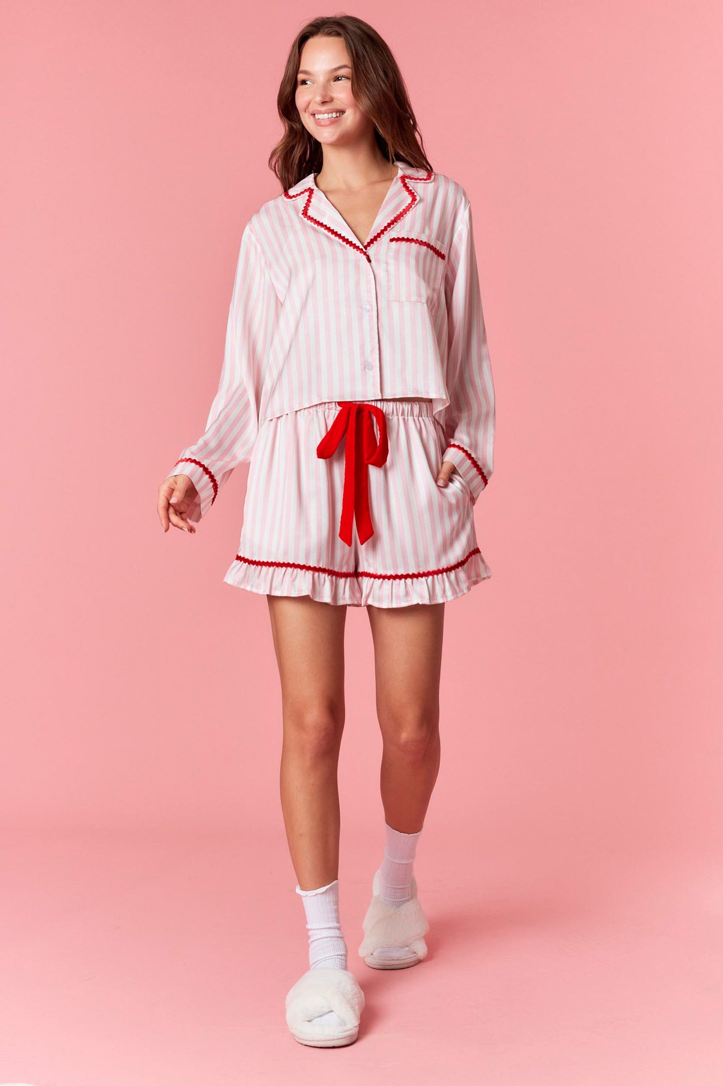 Red/Pink Striped PJ Shorts Set