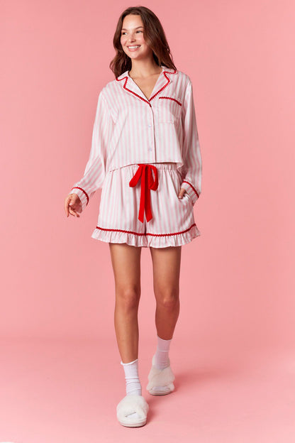 Red/Pink Striped PJ Shorts Set