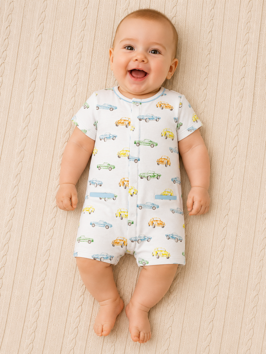 Vintage Cars Romper W/Pipping