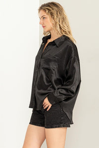 Black Satin Oversized Top