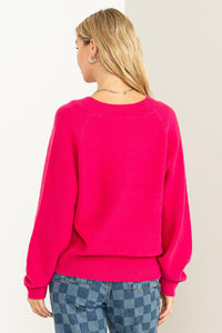 Fuchsia V Neck Sweater