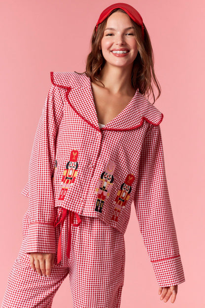 Red Nutcracker Embroidered PJ Set