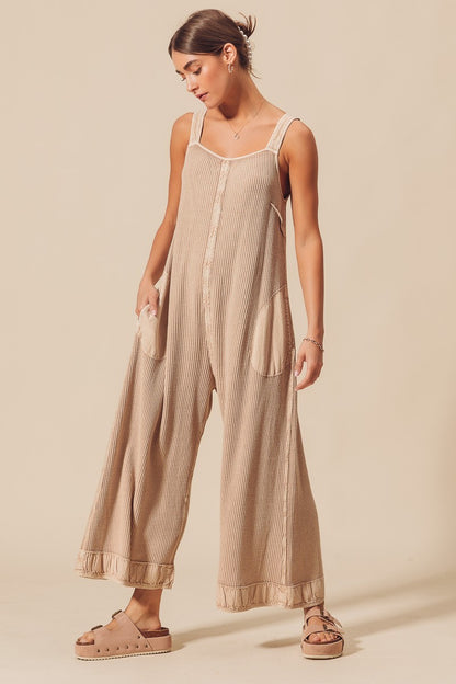 Taupe Mineral Washed Overalls