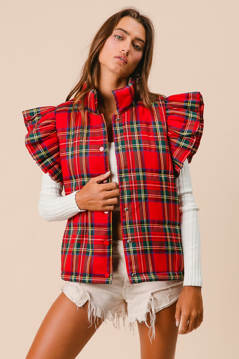 Red Plaid Christmas Puffer Vest