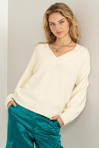 Cream V Neck Sweater