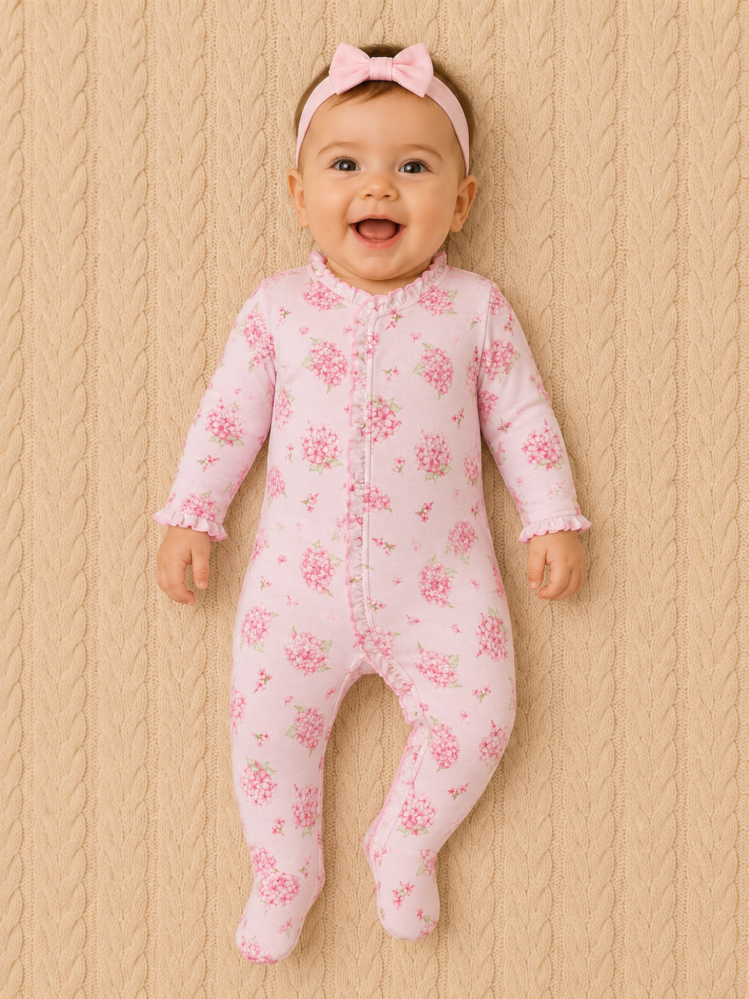 Pink Hydrangea Onesie W/Ruffles