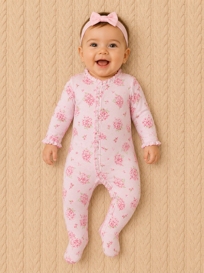 Pink Hydrangea Onesie W/Ruffles