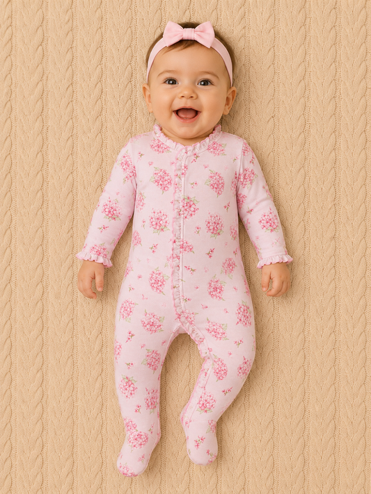 Pink Hydrangea Onesie W/Ruffles
