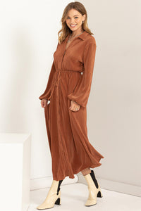Brown Pleated Maxi Dress