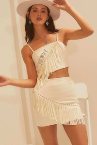 Ivory Western Fringe Skirt