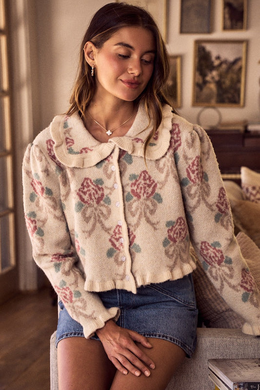 Floral Ruffled Coquette Sweater
