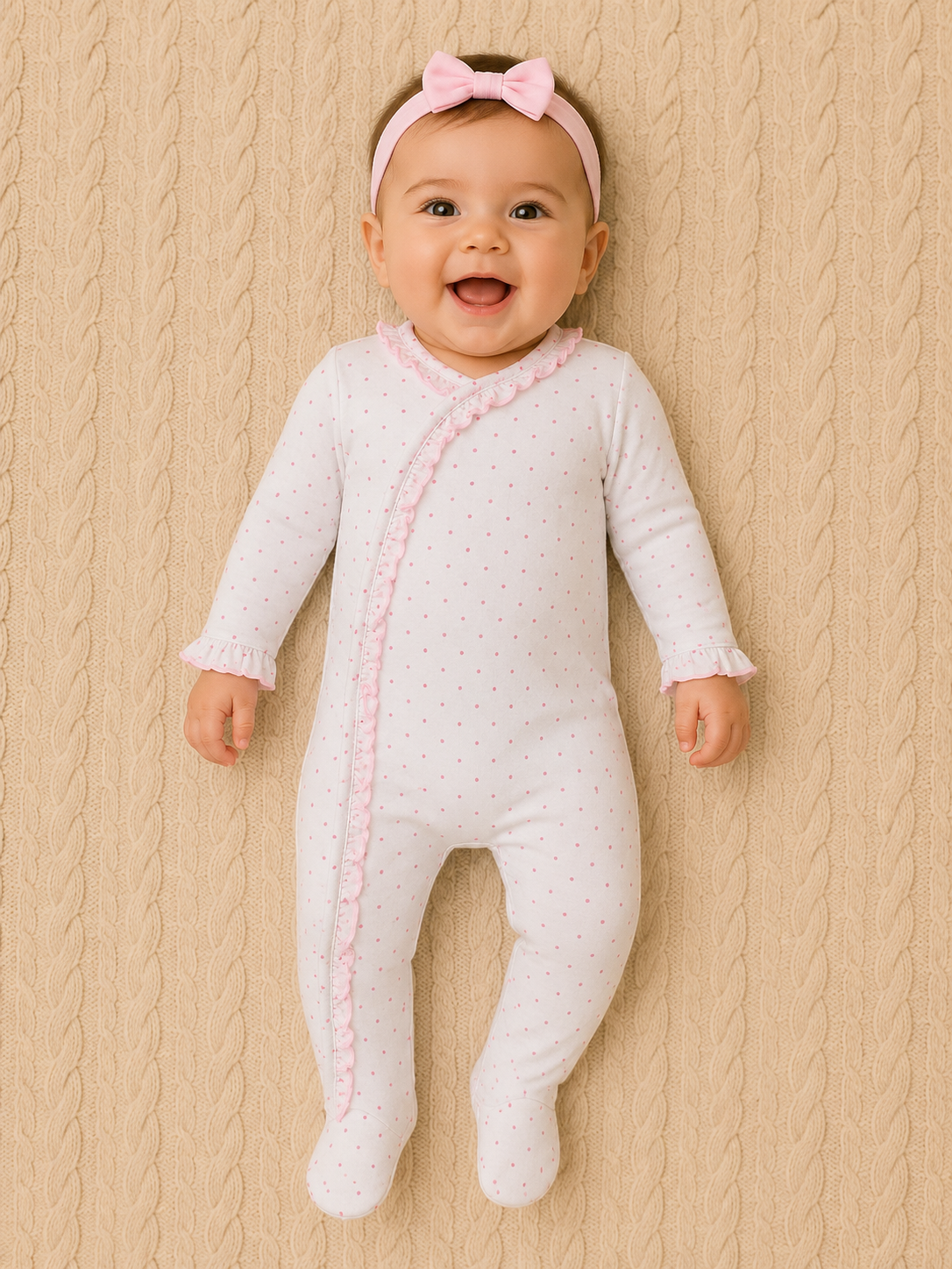 Pink Polka Dot Footie W/Ruffles