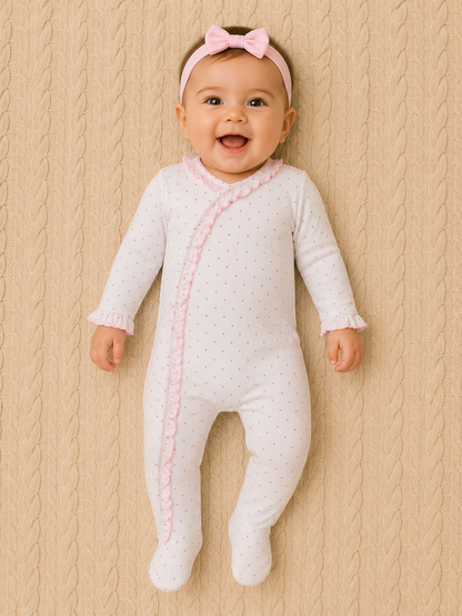 Pink Polka Dot Footie W/Ruffles