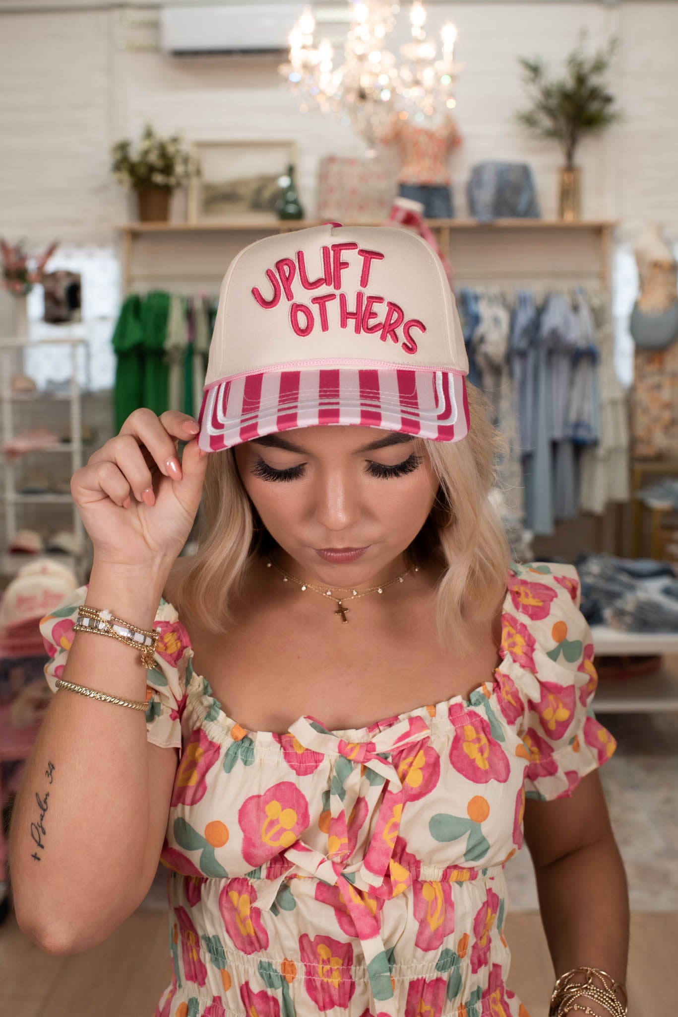 Uplift Others Pink Striped Hat