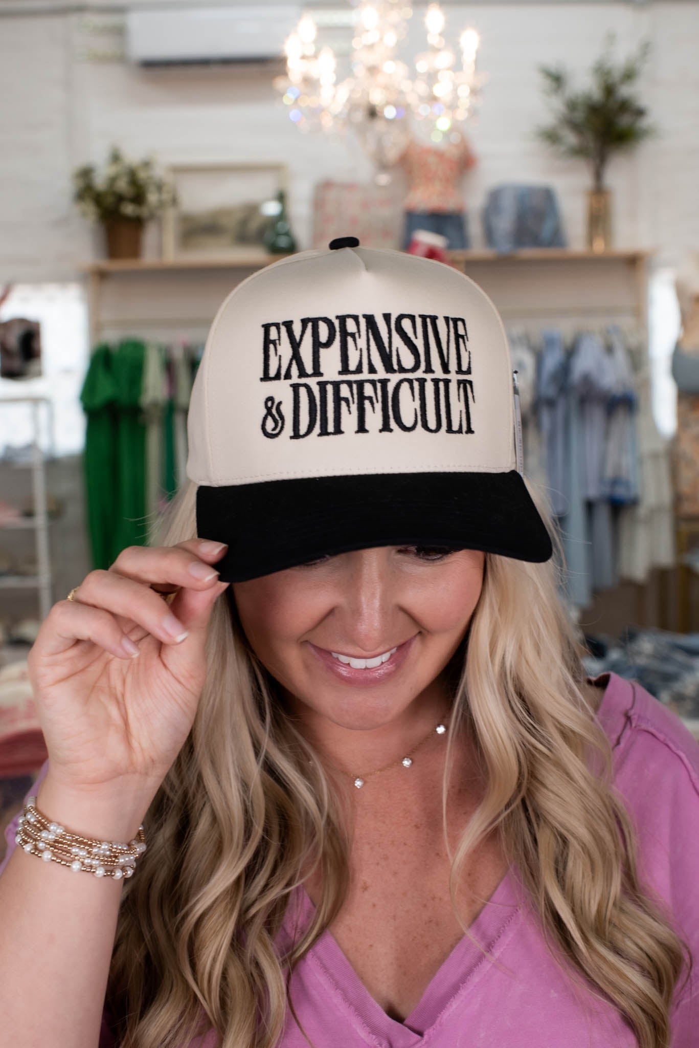 Expensive & Difficult Black Embroidered Hat