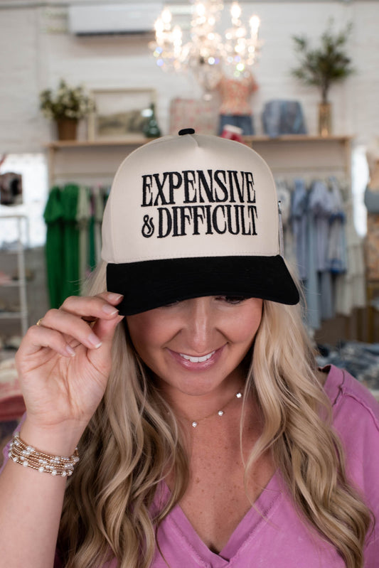 Expensive & Difficult Black Embroidered Hat