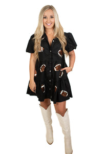 Blackout Blitz Patched Babydoll Dress