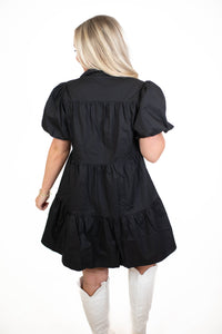 Blackout Blitz Patched Babydoll Dress