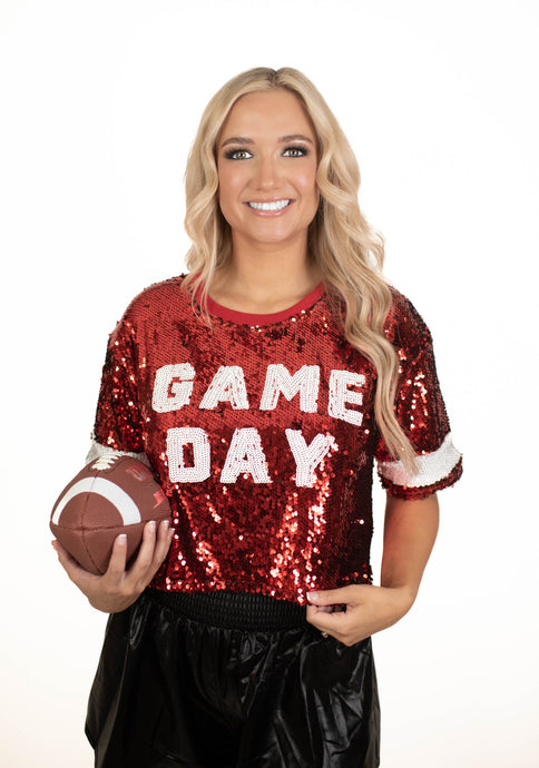 Red GameDay Glam Sequins Top