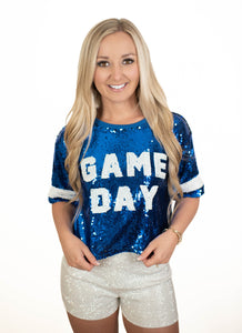 Blue GameDay Glam Sequins Top