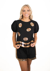 Gold/Black Sequins Football Patch Top