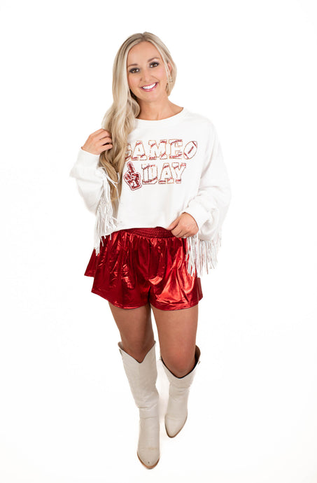Sequins Game Day Patch Fringe Top