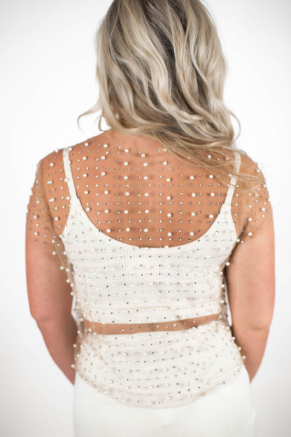 In Trend Taupe Pearl/Rhinestone Top