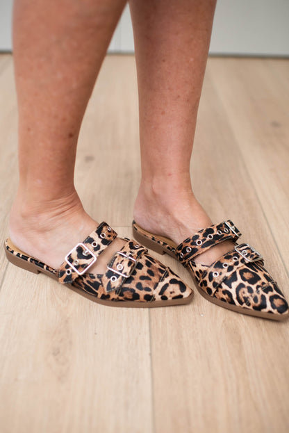 Leopard Buckle Mule Sandals