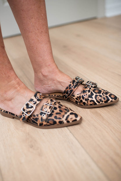 Leopard Buckle Mule Sandals