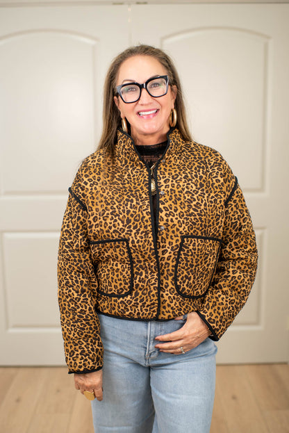 Quilted Leopard Puffer Jacket