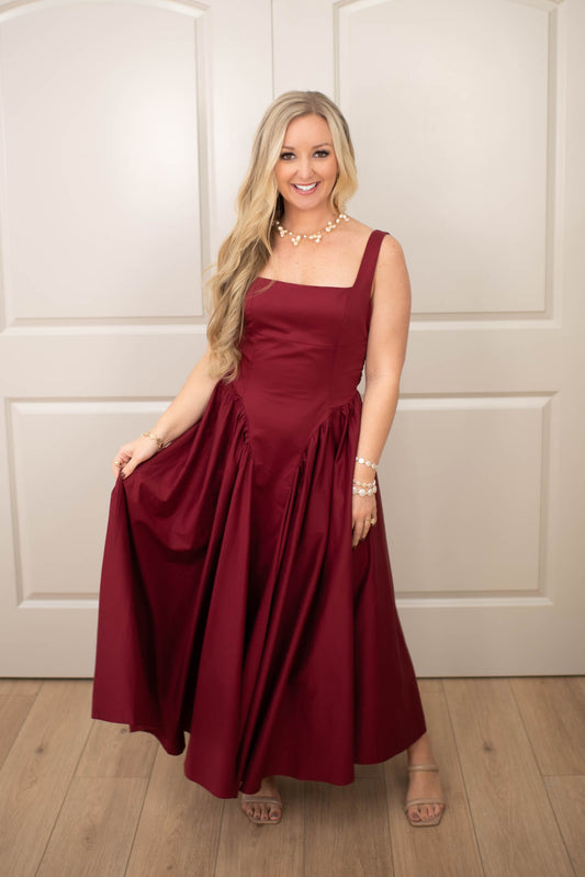Wine Evening Elegance Midi Dress W/Back Bow