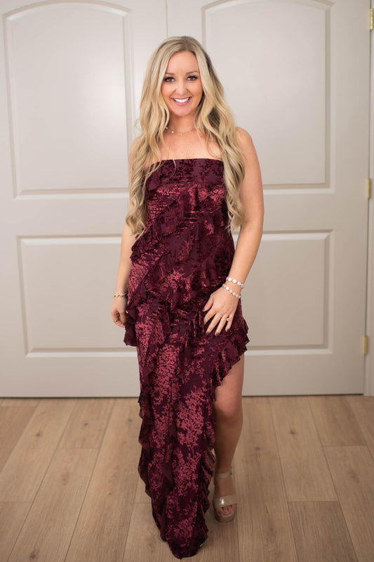 Wine Velvet Desire Maxi Dress